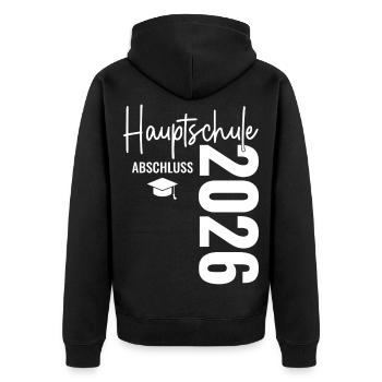 Hauptschule Abschluss - Hauptschulabschluss 2026  - Unisex Premium Bio Zip Hoodie - Schwarz - Hinten - Nico (187cm)