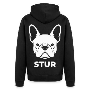 Bulldoge Kopf Silhouette STUR - Unisex Premium Bio Zip Hoodie - Schwarz - Hinten - Nico (187cm)