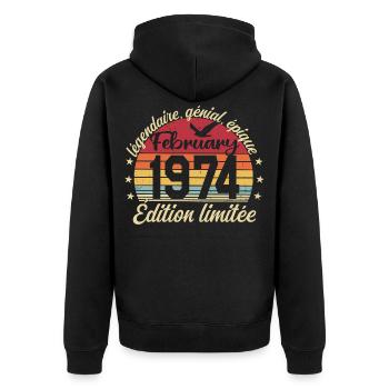 Février 1974 Anniversaire février 1974 Retro 1974 - Veste à capuche bio Premium Unisexe - noir - Dos - Nico (187cm)