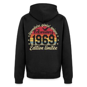 Februar 1969 Geburtstag Februar 1969 Rückblick 1969 - Unisex Premium Bio Zip Hoodie - Schwarz - Hinten - Nico (187cm)