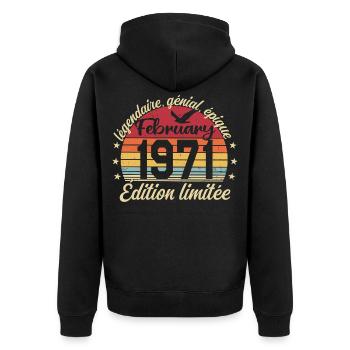 Février 1971 Anniversaire février 1971 Retro 1971 - Veste à capuche bio Premium Unisexe - noir - Dos - Nico (187cm)