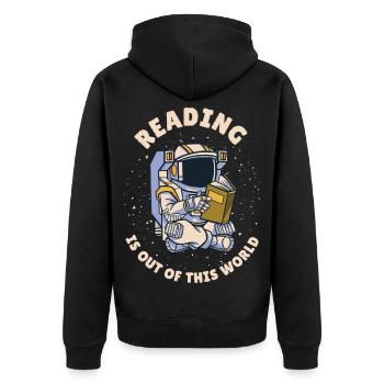 Reading is out of this world - Unisex Premium Organic Zip Hoodie - black - Back - Nico (187cm)