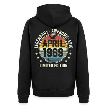 Limitierte Ausgabe April 1969 – Vintage-Design 1969 - Unisex Premium Bio Zip Hoodie - Schwarz - Hinten - Nico (187cm)