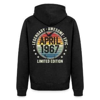 Limitierte Ausgabe April 1967 – Vintage-Design 1967 - Unisex Premium Bio Zip Hoodie - Schwarz - Hinten - Nico (187cm)