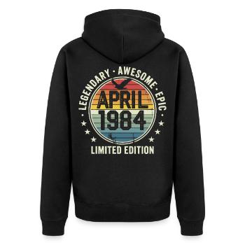 Limitierte Ausgabe April 1984 – Vintage-Design 1984 - Unisex Premium Bio Zip Hoodie - Schwarz - Hinten - Nico (187cm)