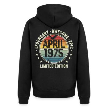Édition Limitée Avril 1975 - Design Vintage 1975 - Veste à capuche bio Premium Unisexe - noir - Dos - Nico (187cm)