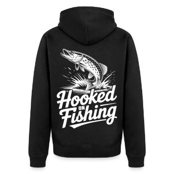 Hooked on Fishing - Unisex Premium Bio Zip Hoodie - Schwarz - Hinten - Nico (187cm)