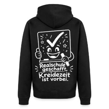 Realschule geschafft, Kreidezeit ist vorbei. - Unisex Premium Bio Zip Hoodie - Schwarz - Hinten - Nico (187cm)