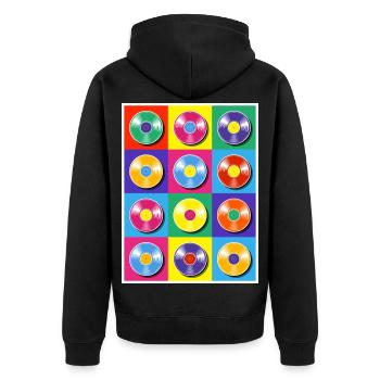 Collage Pop Art d’albums vinyles - Veste à capuche bio Premium Unisexe - noir - Dos - Nico (187cm)