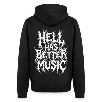 Hell Has Better Music - Unisex Premium Organic Zip Hoodie - black - Back - Nico (187cm)