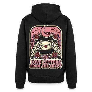 Love Letters From The Crypt - Unisex Premium Bio Zip Hoodie - Schwarz - Hinten - Nico (187cm)