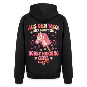 Hobby Horsing Girl Aus dem Weg Steckenpferd - Unisex Premium Bio Zip Hoodie - Schwarz - Hinten - Nico (187cm)