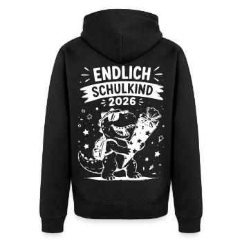 Endlich Schulkind 2026 - Unisex Premium Bio Zip Hoodie - Schwarz - Hinten - Nico (187cm)