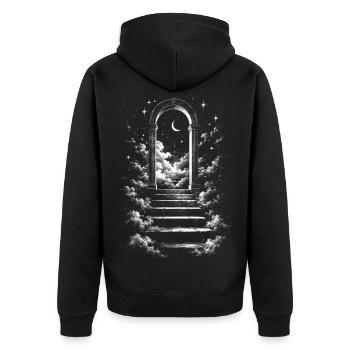 Mystisches Himmelstor zu Mond und Sternen - Unisex Premium Bio Zip Hoodie - Schwarz - Hinten - Nico (187cm)