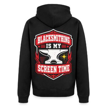 Blacksmithing Is My Screen Time - Unisex Premium Bio Zip Hoodie - Schwarz - Hinten - Nico (187cm)