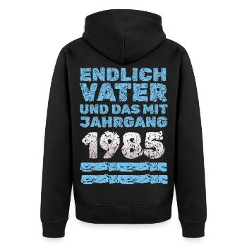 Vater 1985 - Unisex Premium Bio Zip Hoodie - Schwarz - Hinten - Nico (187cm)