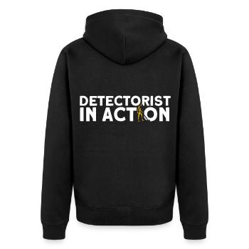 Schatzsuche Münzen erkennen Metalldetektion - Unisex Premium Bio Zip Hoodie - Schwarz - Hinten - Nico (187cm)