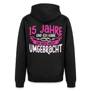 Kristallhochzeit 15. Hochzeitstag Ehepaar Geschenk - Unisex Premium Bio Zip Hoodie - Schwarz - Hinten - Nico (187cm)