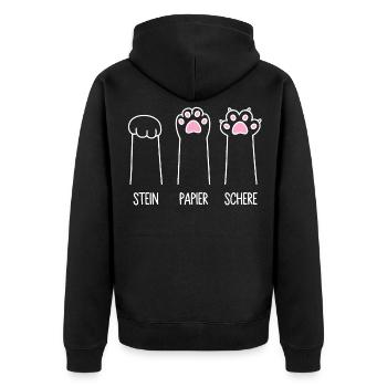 Katze Pfote Katzenpfoten Spiel Stein Papier Schere - Unisex Premium Bio Zip Hoodie - Schwarz - Hinten - Nico (187cm)