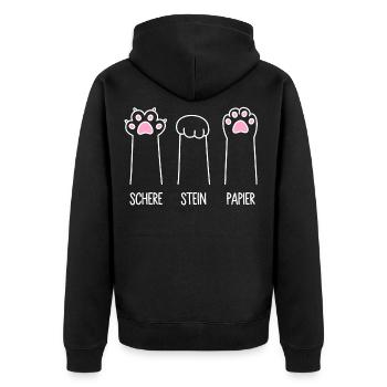 Katze Pfote Katzenpfoten Spiel Schere Stein Papier - Unisex Premium Bio Zip Hoodie - Schwarz - Hinten - Nico (187cm)
