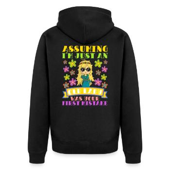 Assuming I'm Just An Old Lady Was Your First - Unisex Premium Organic Zip Hoodie - black - Back - Nico (187cm)