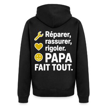 Réparer, rassurer, rigoler. Papa fait tout - Veste à capuche bio Premium Unisexe - noir - Dos - Nico (187cm)