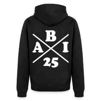 Abi 2025 - Unisex Premium Bio Zip Hoodie - Schwarz - Hinten - Nico (187cm)