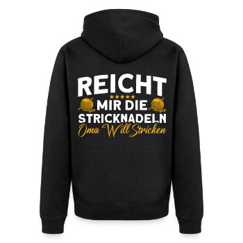 Oma Stricken Stricken Oma - Unisex Premium Bio Zip Hoodie - Schwarz - Hinten - Nico (187cm)