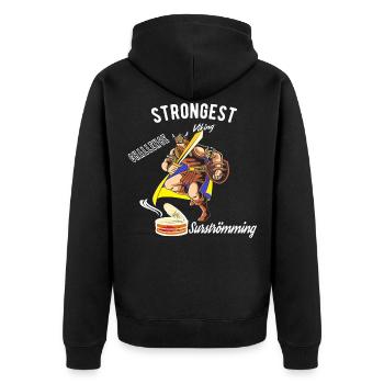 Surströmming Challenge, Viking Shirt Swedish FUN - Unisex Premium Organic Zip Hoodie - black - Back - Nico (187cm)