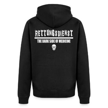 Rettungsdienst,die dunkle Seite der Medizin,Shirt - Unisex Premium Bio Zip Hoodie - Schwarz - Hinten - Nico (187cm)