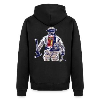 Feuerwehrmann,Energy Drink,Feuerwehr,Firefighter - Unisex Premium Bio Zip Hoodie - Schwarz - Hinten - Nico (187cm)