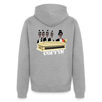 Coffin Danse,Cercueil dance,Afrique Funèbre Song Shirt - Veste à capuche bio Premium Unisexe - gris chiné - Dos - Nico (187cm)