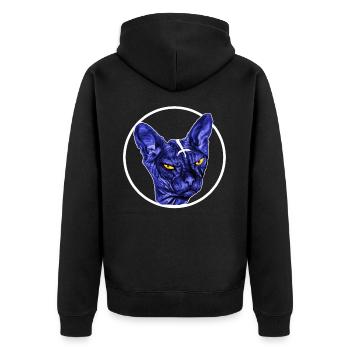 Goth,Death Metal Cat,Black Metal Sphynx Katze, - Unisex Premium Bio Zip Hoodie - Schwarz - Hinten - Nico (187cm)