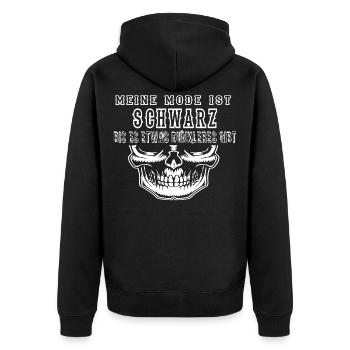 Meine Mode ist schwarz,Totenkopf Metal,Gothic,FUN - Unisex Premium Bio Zip Hoodie - Schwarz - Hinten - Nico (187cm)