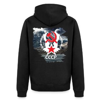 Russia,Soviet Union,Russia Coat of Arms,Mountains Shirt - Unisex Premium Organic Zip Hoodie - black - Back - Nico (187cm)