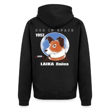 Outer space dog, LAIKA, 1957 space travel gift, Space - Unisex Premium Organic Zip Hoodie - black - Back - Nico (187cm)