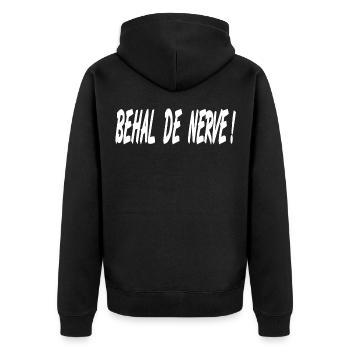 Eifel, behal de nerve, Bleib ruhig ,Spruch Platt - Unisex Premium Bio Zip Hoodie - Schwarz - Hinten - Nico (187cm)