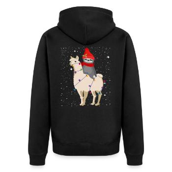 Weihnachten Lama Faultier, Sloth lustiges Geschenk - Unisex Premium Bio Zip Hoodie - Schwarz - Hinten - Nico (187cm)