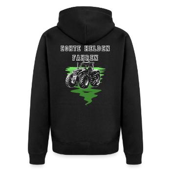 Echte Helden fahren Traktor, Trecker Landwirt HOF - Unisex Premium Bio Zip Hoodie - Schwarz - Hinten - Nico (187cm)