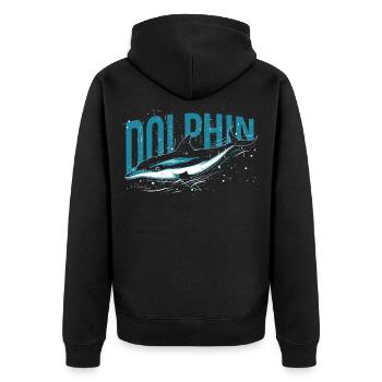 Delphin Tauchen Wassersport Wal Maritim, Delfine - Unisex Premium Bio Zip Hoodie - Schwarz - Hinten - Nico (187cm)
