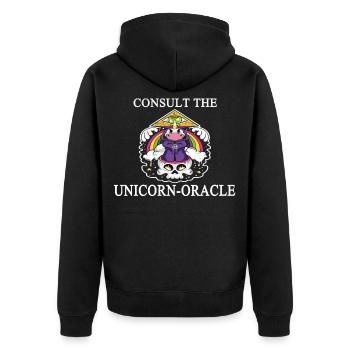 Befrag das Einhorn Orakel, Fantasy Wahrsager Kugel - Unisex Premium Bio Zip Hoodie - Schwarz - Hinten - Nico (187cm)