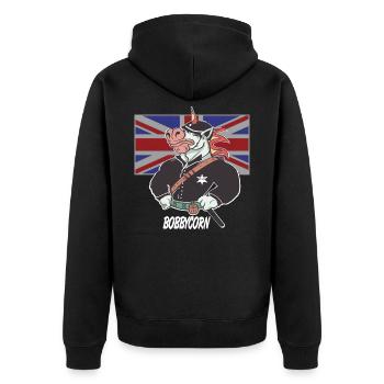 Bobbycorn, Einhorn England Bobby Polizist London - Unisex Premium Bio Zip Hoodie - Schwarz - Hinten - Nico (187cm)