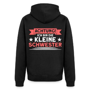 Schwester Geschwister Kleine Schwester Geschenk - Unisex Premium Bio Zip Hoodie - Schwarz - Hinten - Nico (187cm)