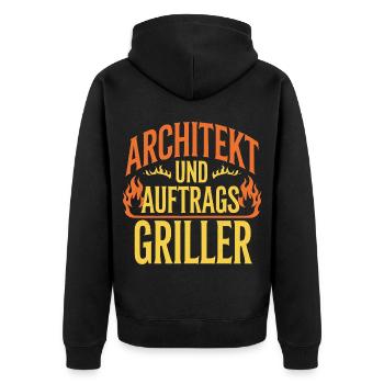 Architekt und Auftragsgriller Grill BBQ - Unisex Premium Bio Zip Hoodie - Schwarz - Hinten - Nico (187cm)