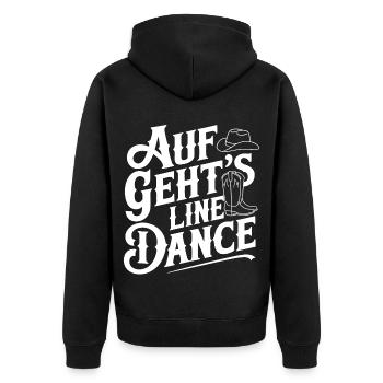 Line Dance mein Hobby - meine Passion - mein Ding - Unisex Premium Bio Zip Hoodie - Schwarz - Hinten - Nico (187cm)