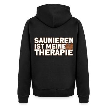 Saunagänger Saunieren Sauna - Unisex Premium Bio Zip Hoodie - Schwarz - Hinten - Nico (187cm)