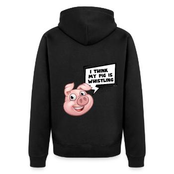 Sprüche: Pig - Unisex Premium Bio Zip Hoodie - Schwarz - Hinten - Nico (187cm)