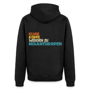 Statement Misanthrop Sarkasmus - Unisex Premium Bio Zip Hoodie - Schwarz - Hinten - Nico (187cm)
