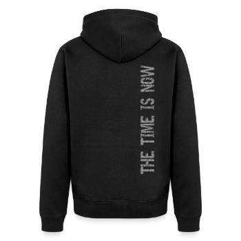 The time is now - Unisex Premium Bio Zip Hoodie - Schwarz - Hinten - Nico (187cm)
