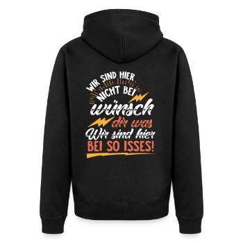 We are not here at wish you something! commands - Unisex Premium Organic Zip Hoodie - black - Back - Nico (187cm)